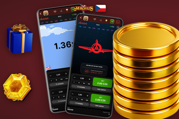 Herní rozhraní Aviator game v Magius Casino s rostoucí křivkou a panelem sázek
