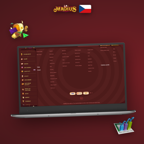 Magius Casino jak vyhrát: hráč u notebooku sleduje graf bankrollu a karty